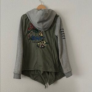 Moussy military jacket khaki and Gray Hooded Jacket with Embroidery